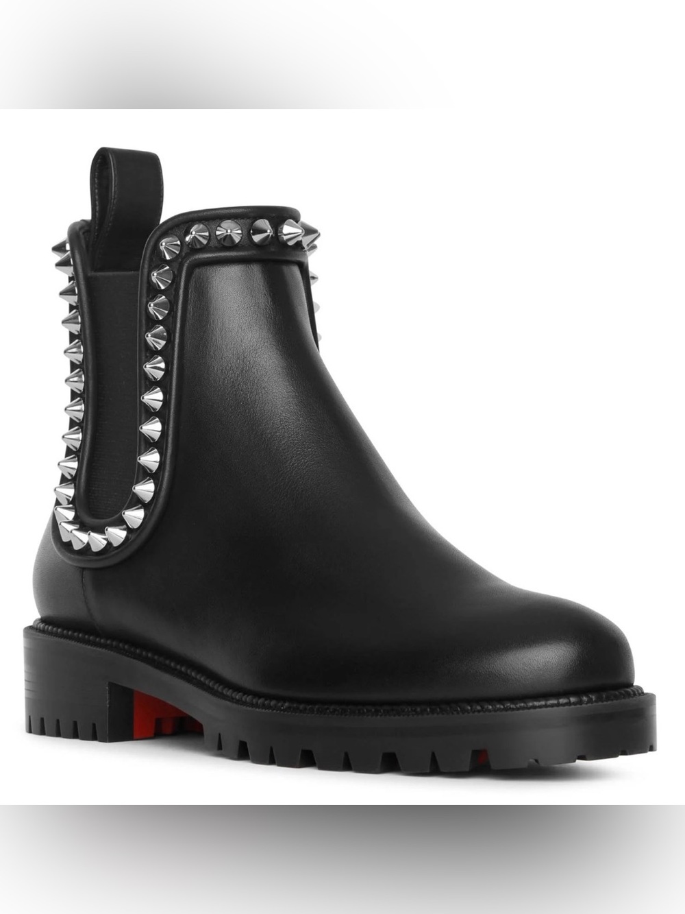 Size 38 Christian Louboutin Capahutta flat leather ankle boots black silver